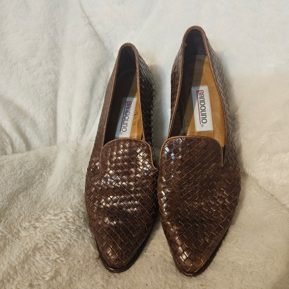 Bandolino Shoes - Bandolino Brown Woven Leather Loafer Heels Pointed Toe Classic Slip On Size 8.5M